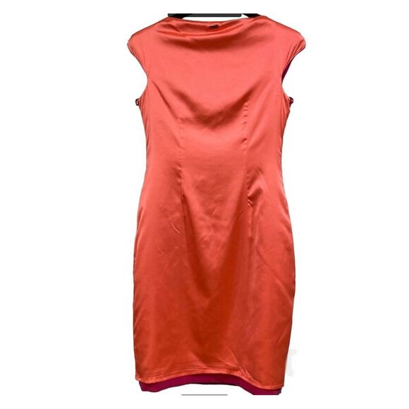 NWT Elie Tahari Ruth Dress $448 Full Bloom Metal Zipper Cap Sleeve Pink/Orange - Picture 13 of 15